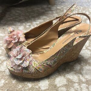 Charming CL by laundry Pink and Green Heels with Floral Design